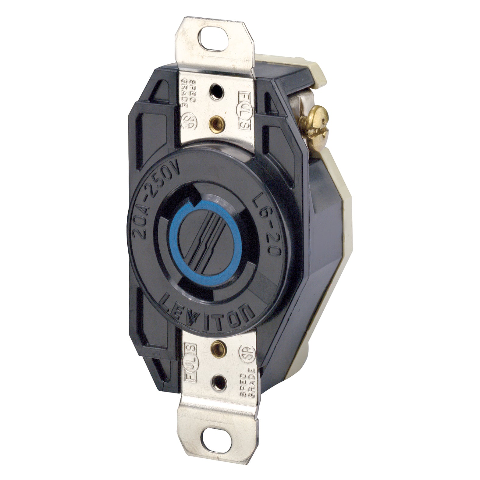 Tomacorriente de montaje con seguro, grado industrial, 20A 250V, NEMA L6-20R, 2P3H, negro