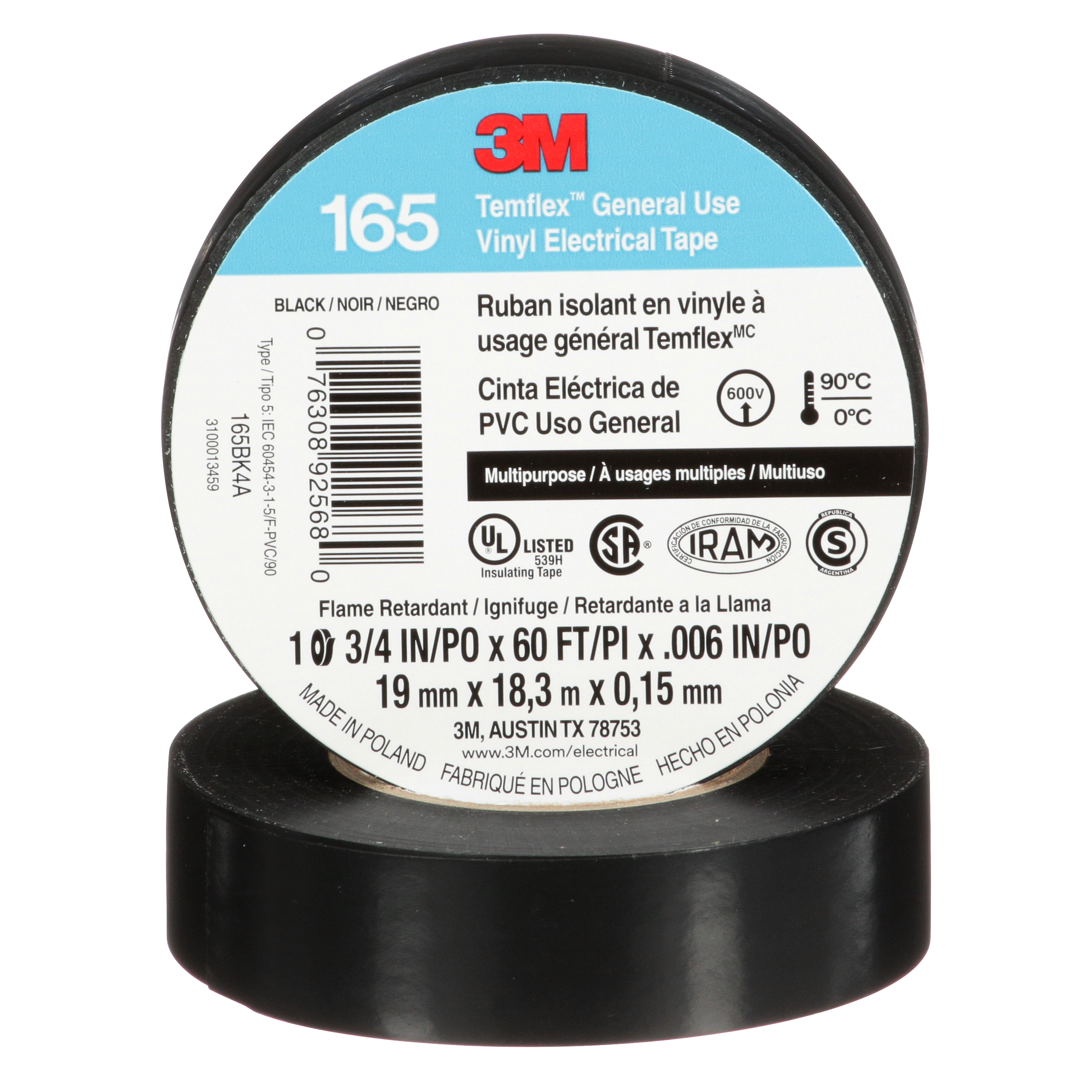 TAPE TEMFLEX 165 3/4" X 60 FT NEGRO