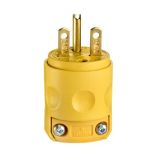 Enchufe hoja recta, 15A 250V NEMA 6-15P 2P3H, grado comercial, amarillo