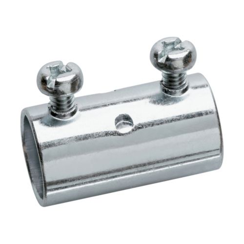 COUPLING, ELECTRICAL, PRE-SET / PRE-STAKED SET SCREWS, STEEL, EMT, 3/4-INCH, THINWALL, ZINC PLATED, 1-5/64 INCH MAX. DIA., CONCRETETIGHT WHEN TAPED, THREE-WAY COMBINATION SCREWS. IN ACCORDANCE WITH UL 514B, UL LISTED