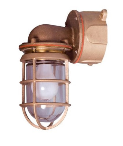 Crouse Hinds Industrial Globe/Guard, Medium base, 2" box D., 50/60 Hz, Glass, Incandescent, Brass, A-19 max., Wall mount, 300V, 100W