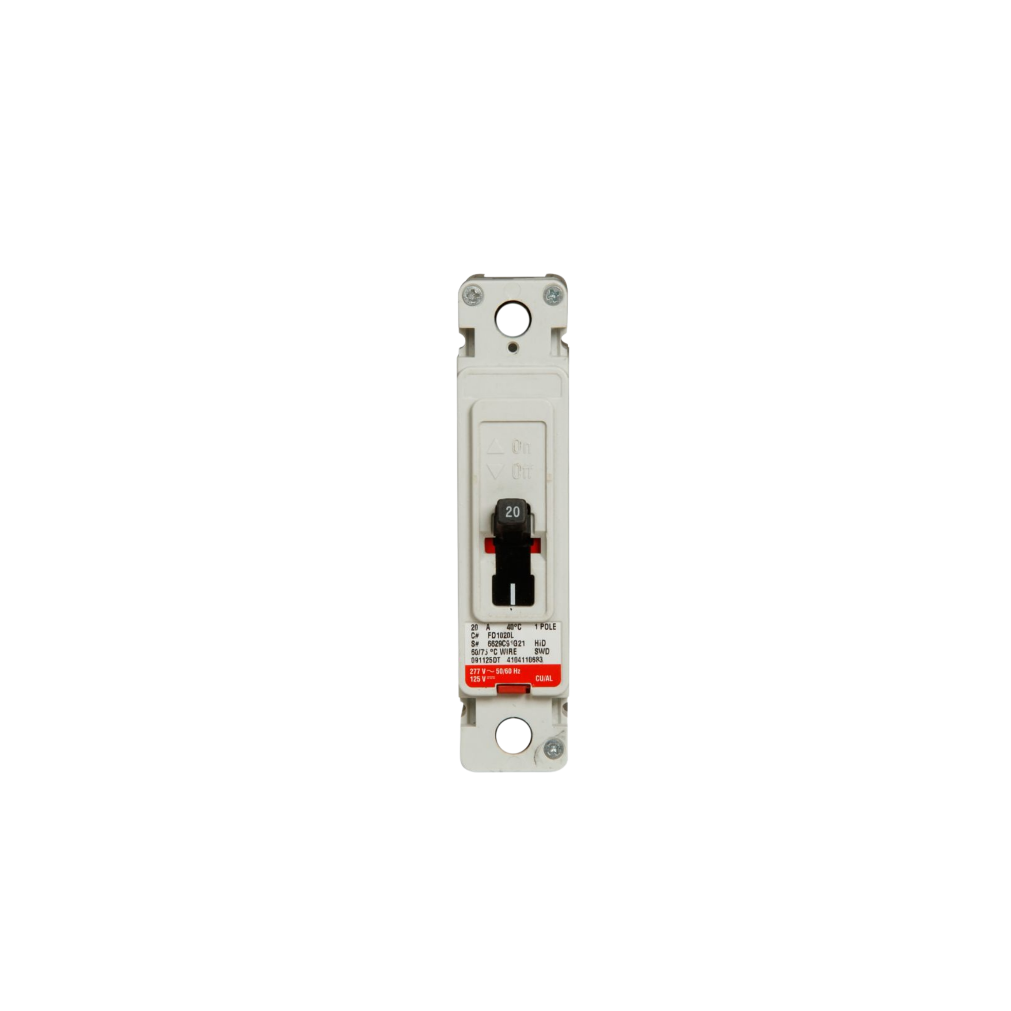 Breaker tipo FD, Atornillable,20A, 1P, 65KAIC 120V, 35KAIC 277V, 18KAIC 600V.