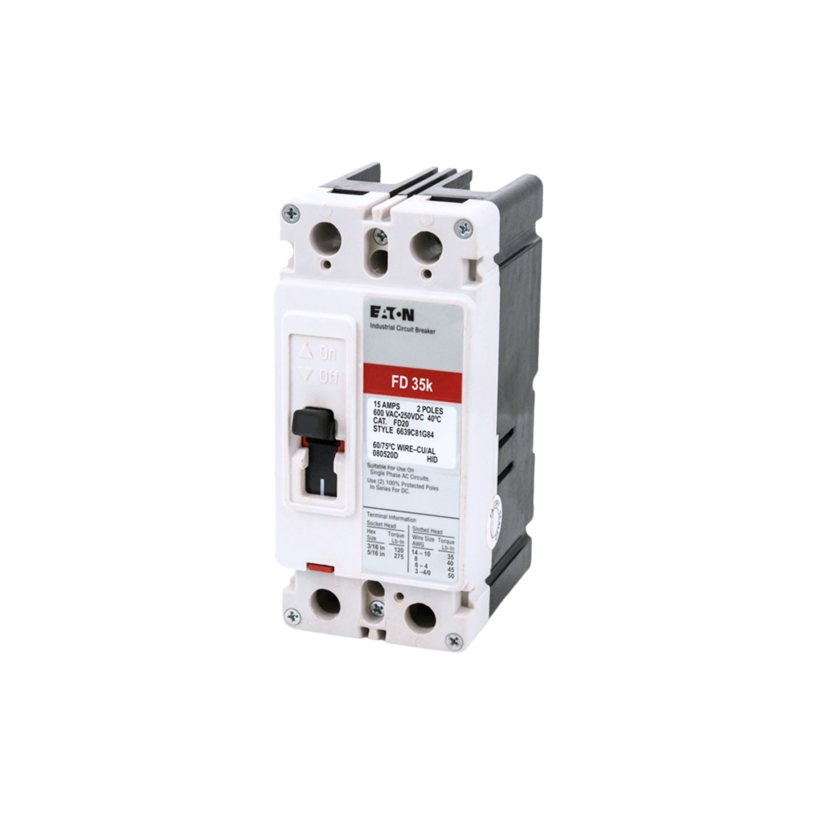 Breaker tipo FD, Atornillable, 70A, 2P, 65KAIC 208V, 35KAIC 480V, 18KAIC 600V.