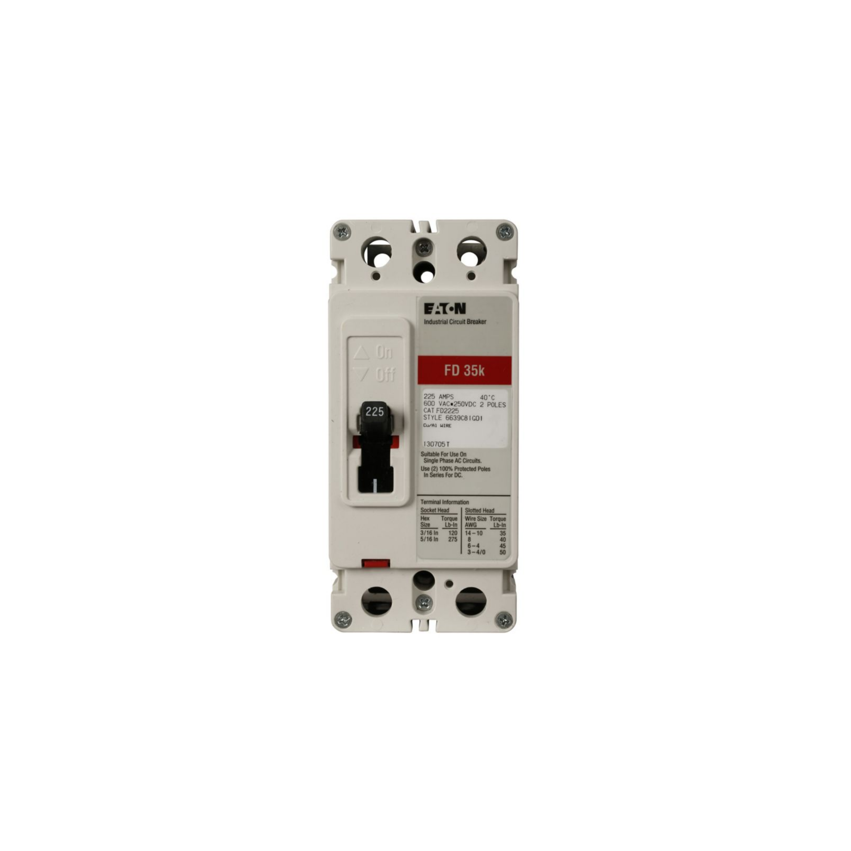 Breaker tipo FD, Atornillable,125A, 2P, 65KAIC 208V, 35KAIC 480V, 18KAIC 600V.