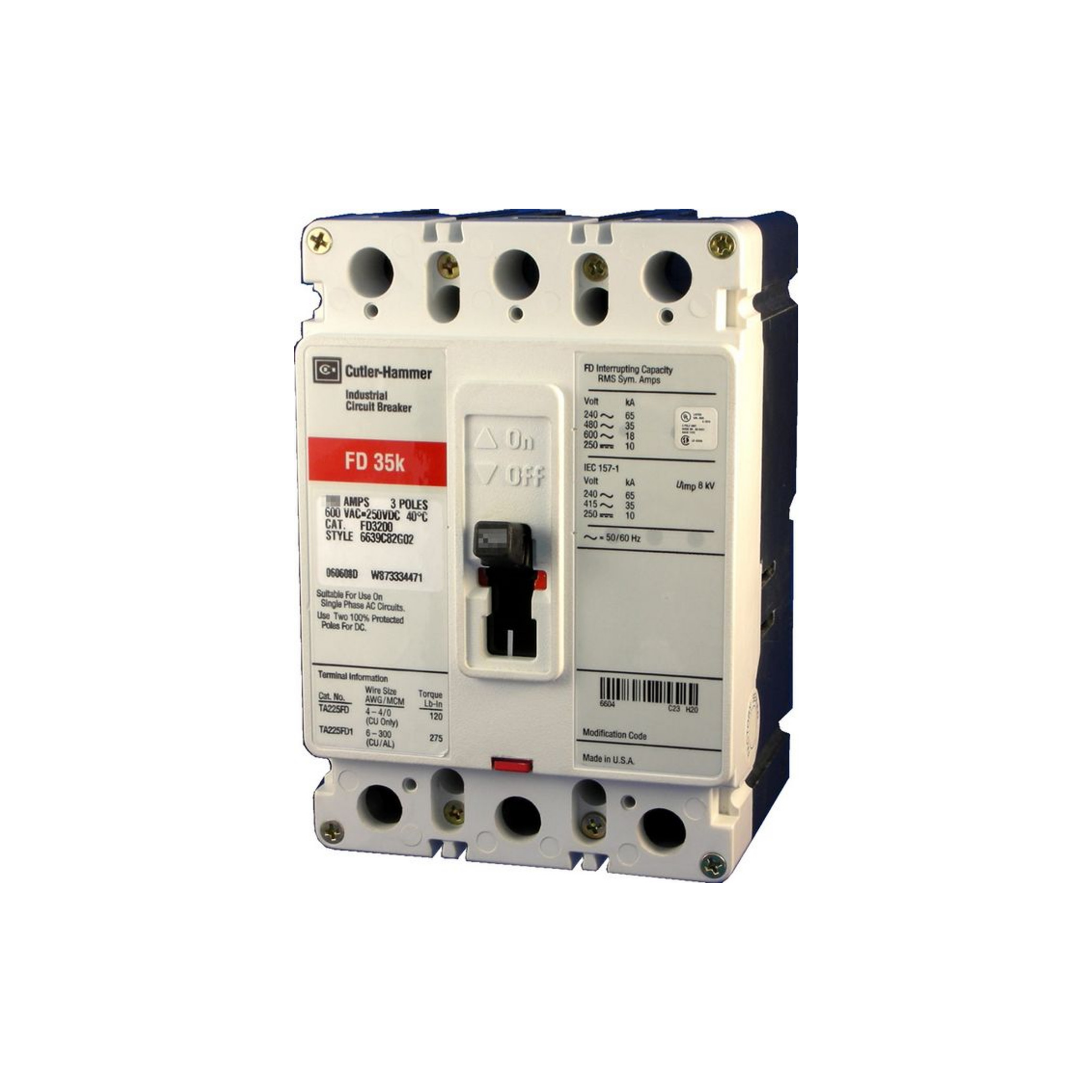 Breaker tipo FD, Atornillable,175A, 3P, 65KAIC 208V, 35KAIC 480V, 18KAIC 600V .