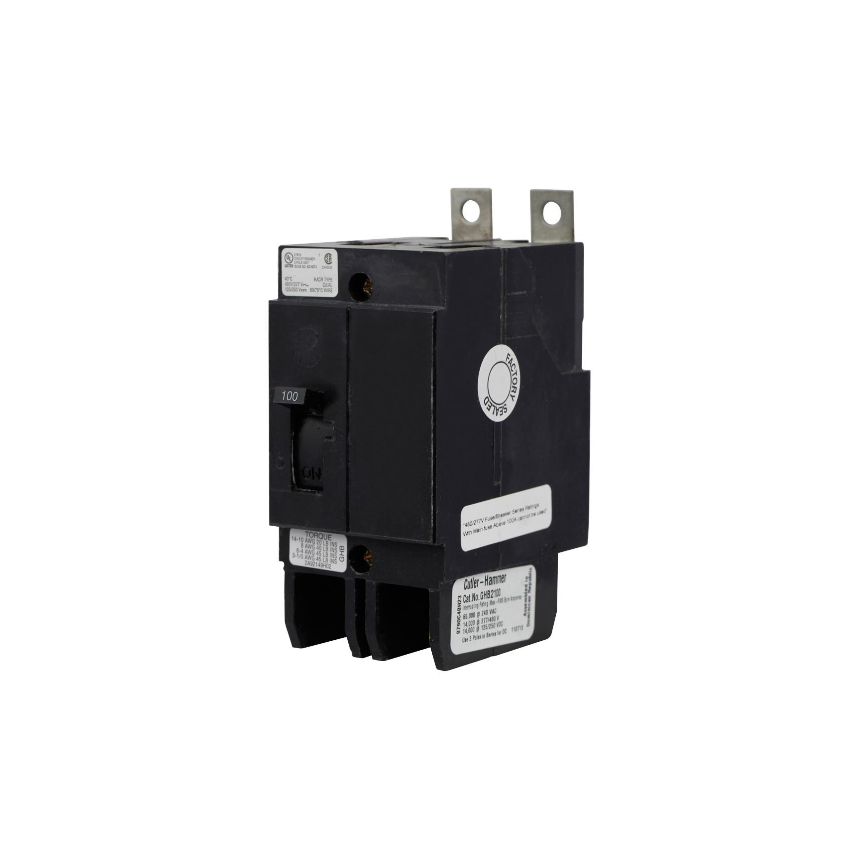 Breaker tipo GHB, Atornillable,15A, 2P, 65KAIC 208V, 14KAIC 480V .
