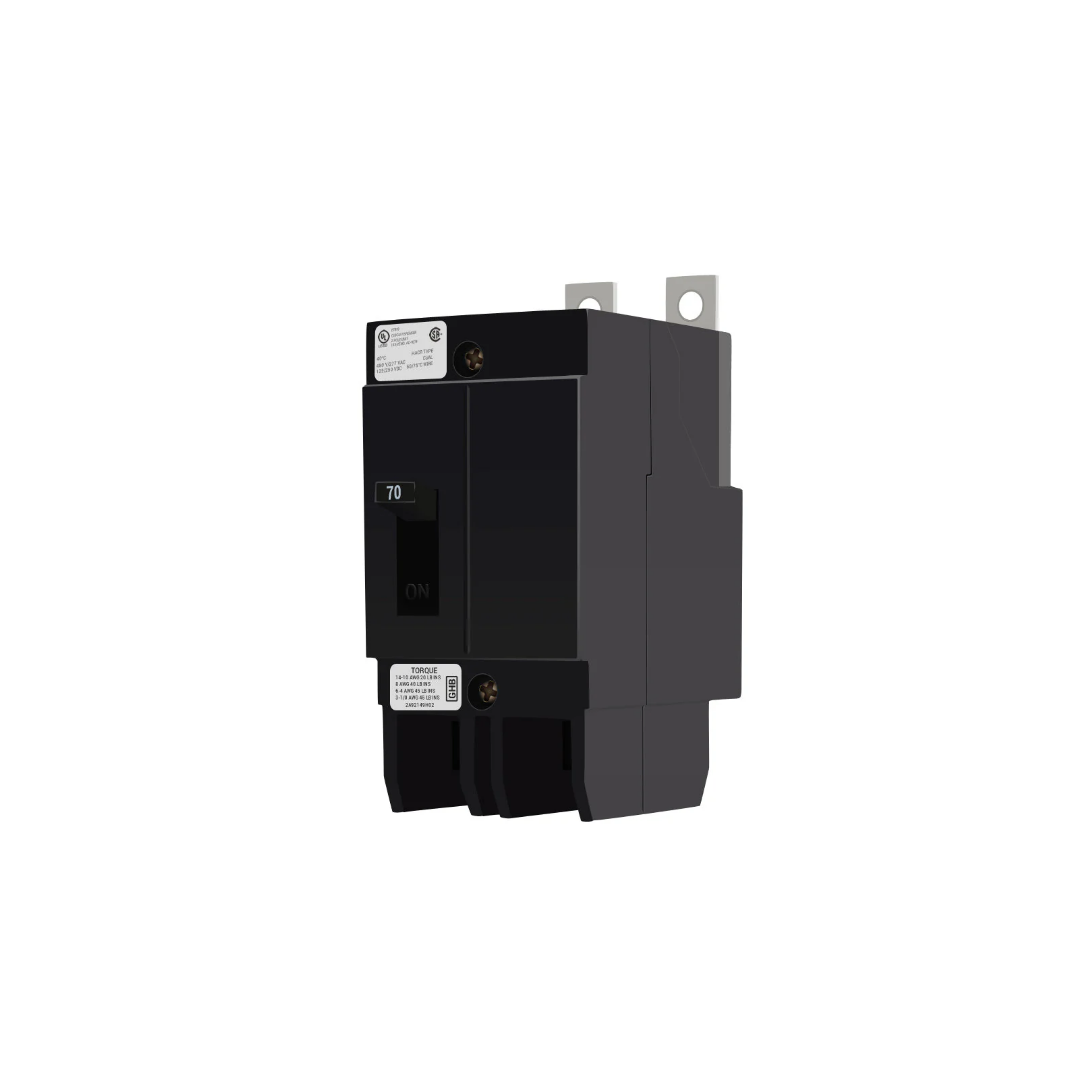 Breaker tipo GHB, Atornillable, 70A, 2P, 65KAIC 208V, 14KAIC 480V .