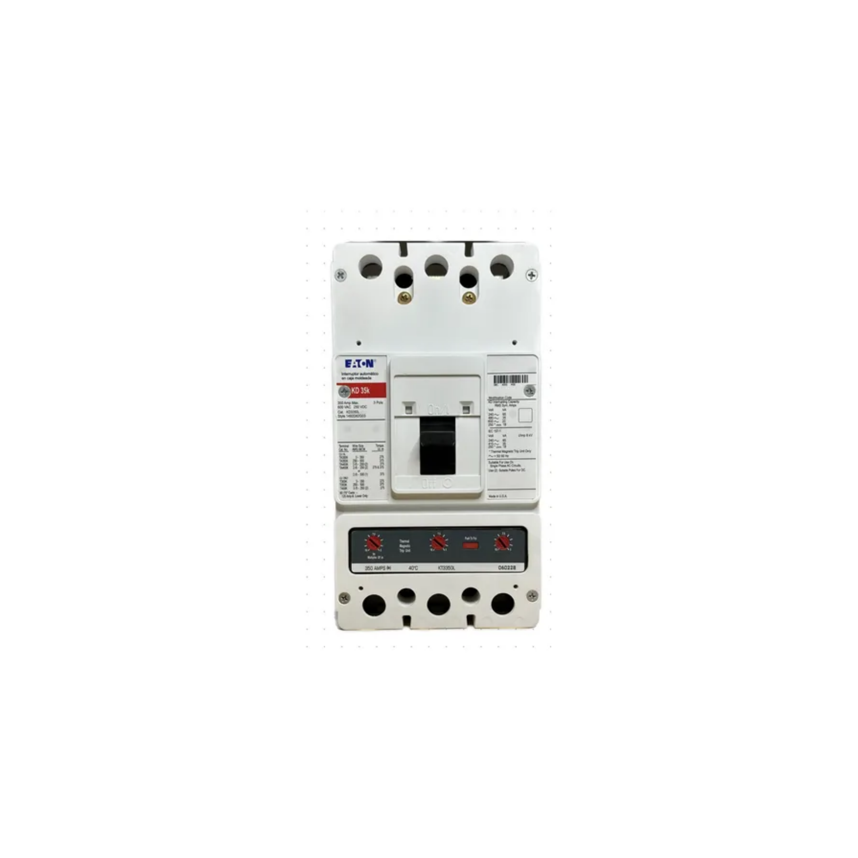 Breaker tipo KD, Atornillable,350A, 3P, 65KAIC 208V, 35KAIC 480V, 25KAIC 600V.