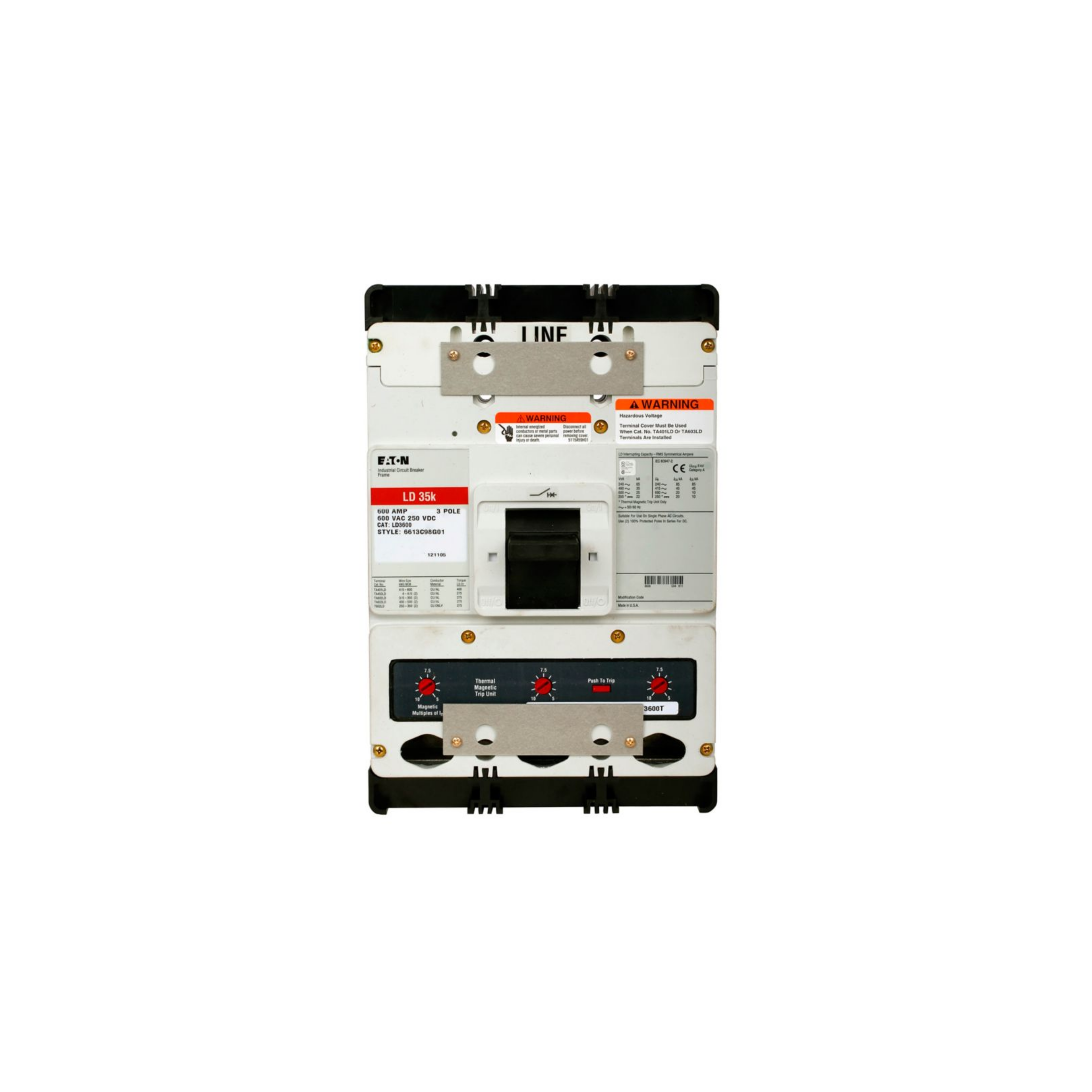 Breaker tipo LD, Atornillable,500A, 3P, 65KAIC 208V, 35KAIC 480V .
