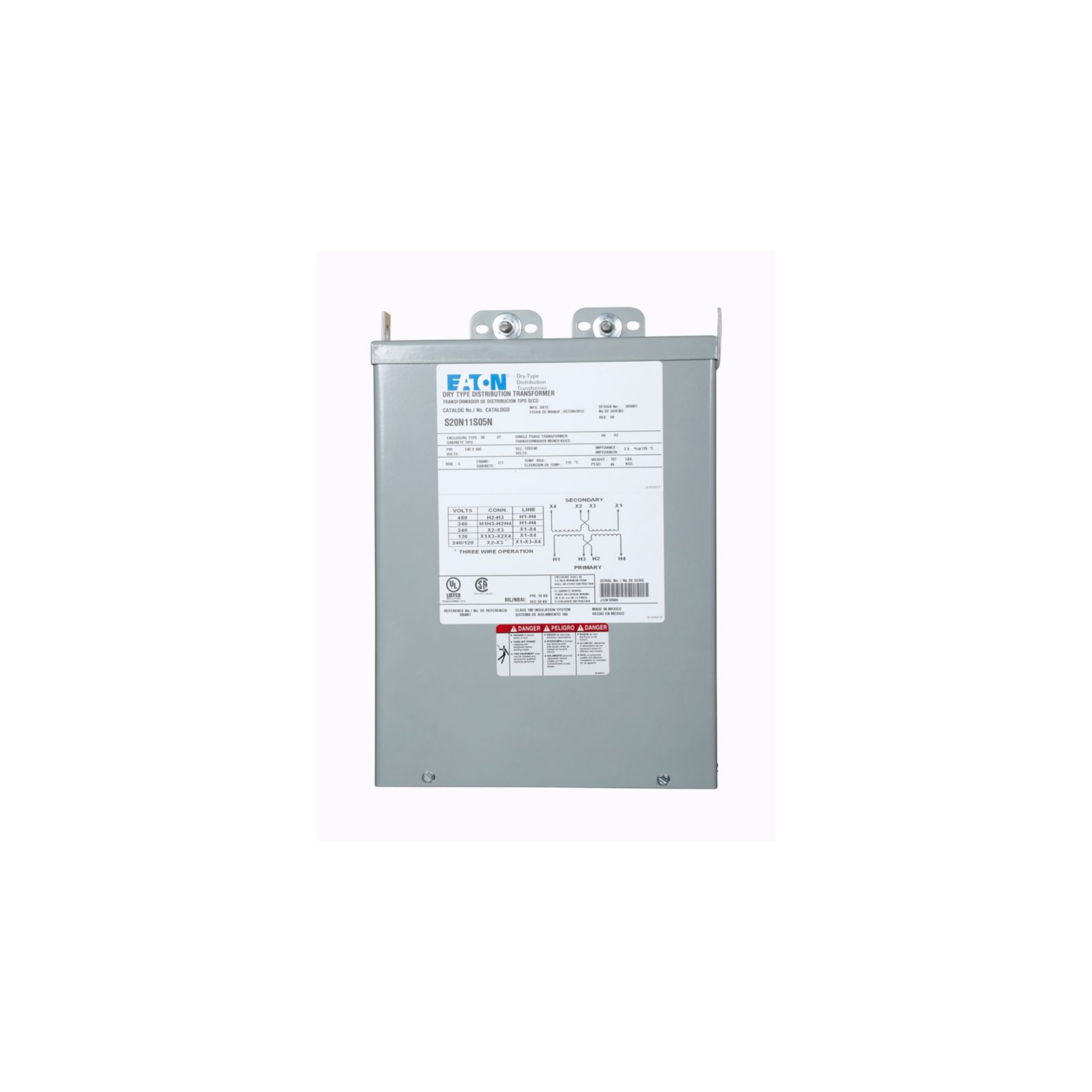 TRANSFORMADOR SECO monofaSICO DE 7.5KVA, 240x480 A 120/240V