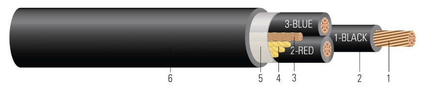 TCP 4/0-3 Cu 1kv XL 1X4GW PVC Bk 4/0-19 3/C CU XHHW/PVC PHASE ID 1X#4 GW TYPE TC-ER 1000V BLACK