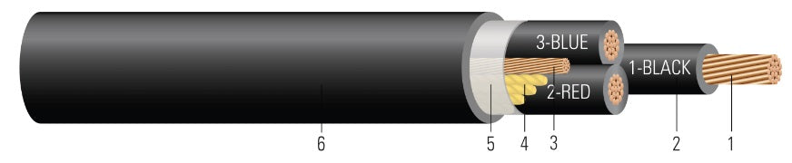 TCP 4/3 Cu 1kv XL 1x8Cg PVC Bk 4-7 3/C CU XHHW-2/PVC PHASE ID 1x8 GW TYPE TC-ER 1000V BLACK