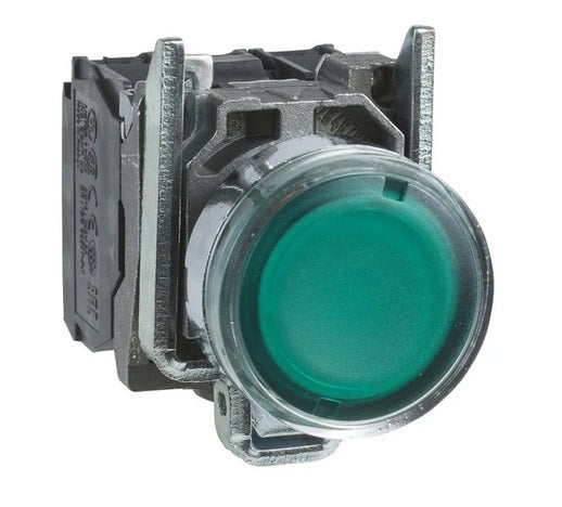 Pulsador verde luminoso Ø 22 - retorno resorte nivelado - 120 V - 1 NA + 1 NC