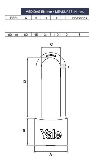 Candado Yale 113.60MM Arco Largo