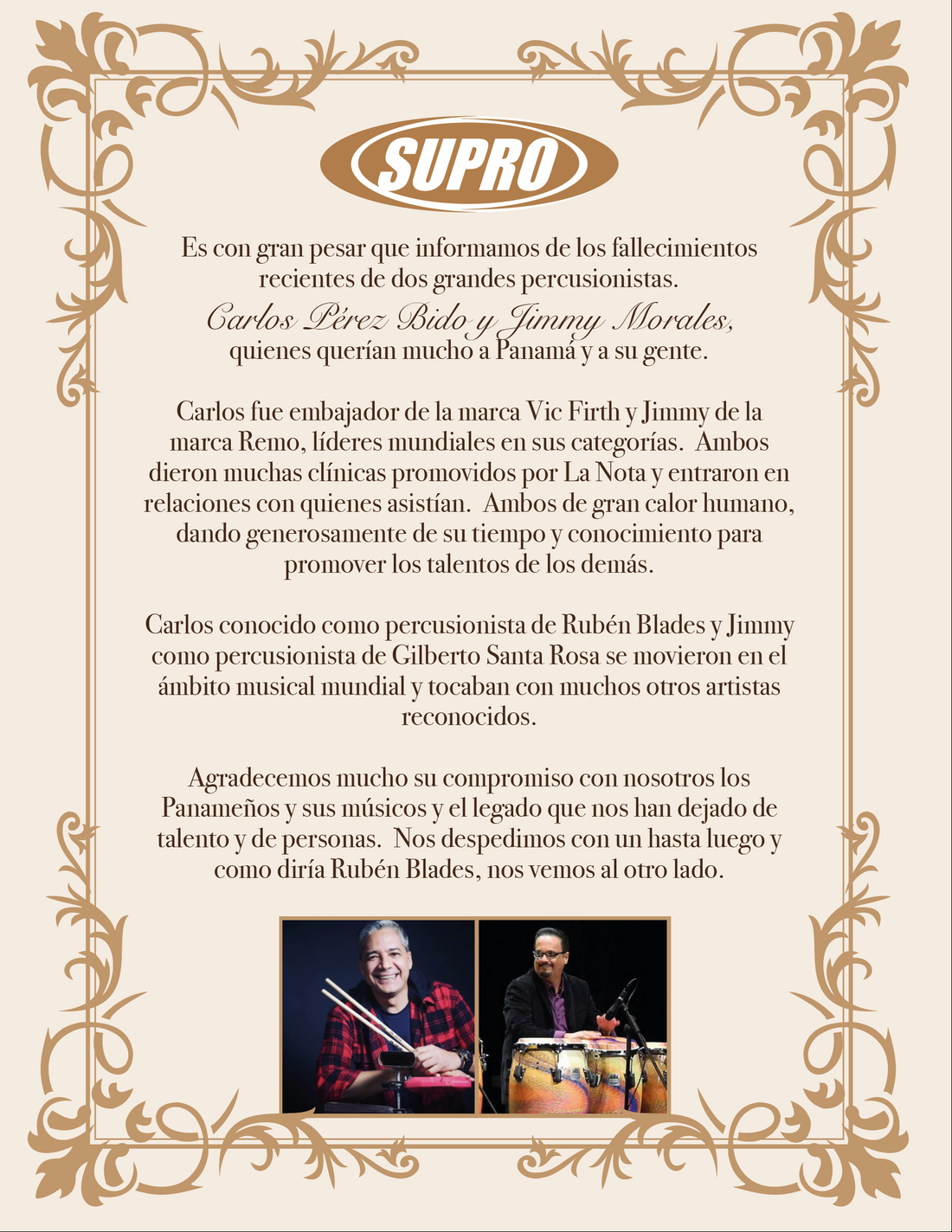 Lamentables pérdidas, para el Mundo de la Música