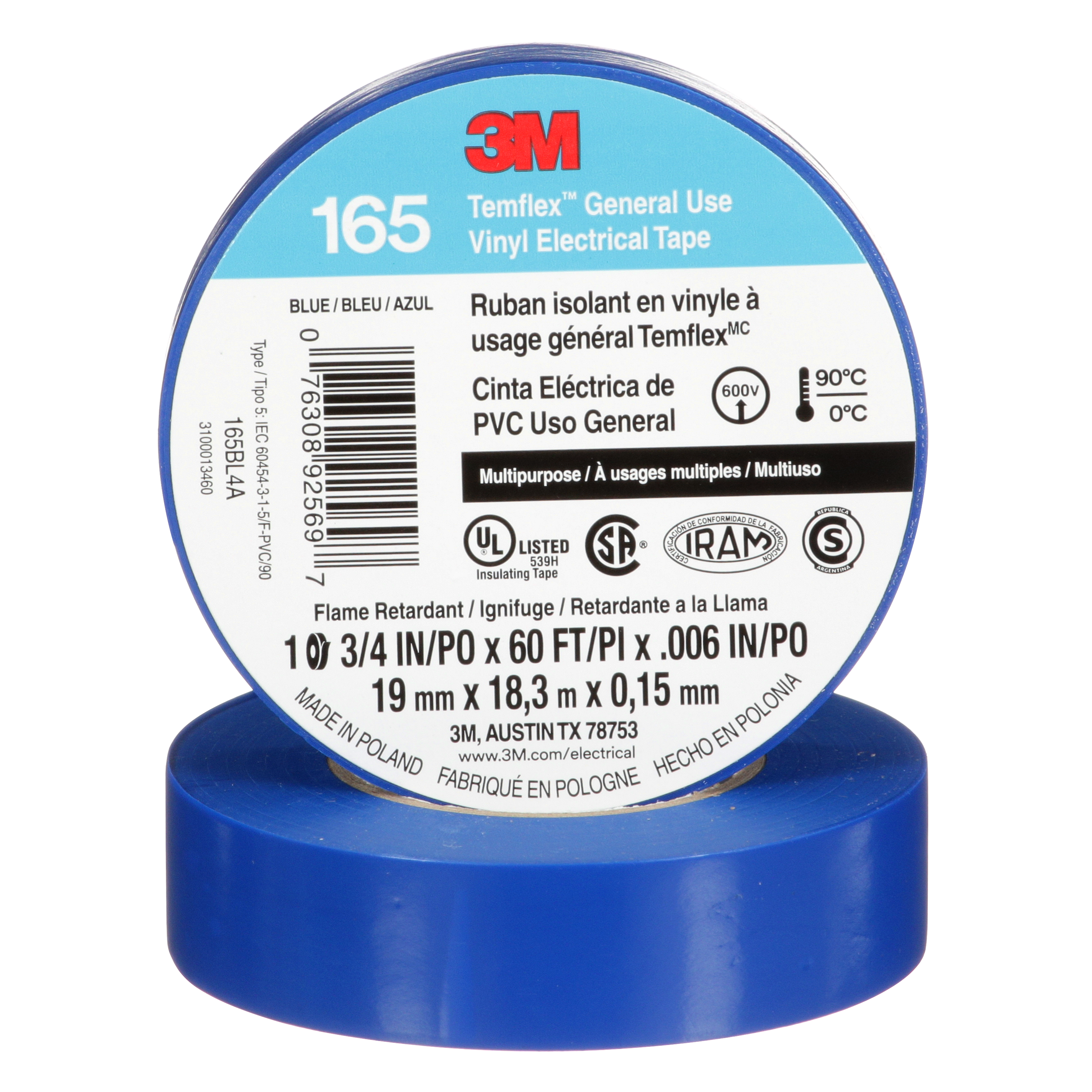 TAPE TEMFLEX 165 3/4" X 60 FT AZUL
