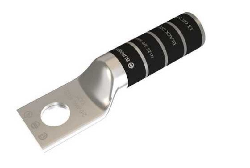 One-Hole Compression Lug, 2/0 AWG Max, 3/8 in Stud, Long Barrel, Copper, Black