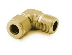 TUBE FITTING, MALE ELBOW, BRASS, 90 DEGREES, 3/8-INCH TUBE TO 1/8-INCH MALE NPT.