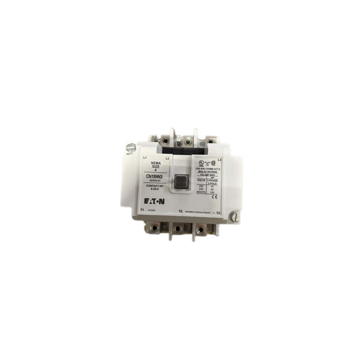 CONTACTOR MAGNETICO NEMA, SIN GABINETE, TIPO ABIERTO, NO REVERSIBLE, TAMAÑO NEMA 4, 135 A, BOBINA 240 VAC