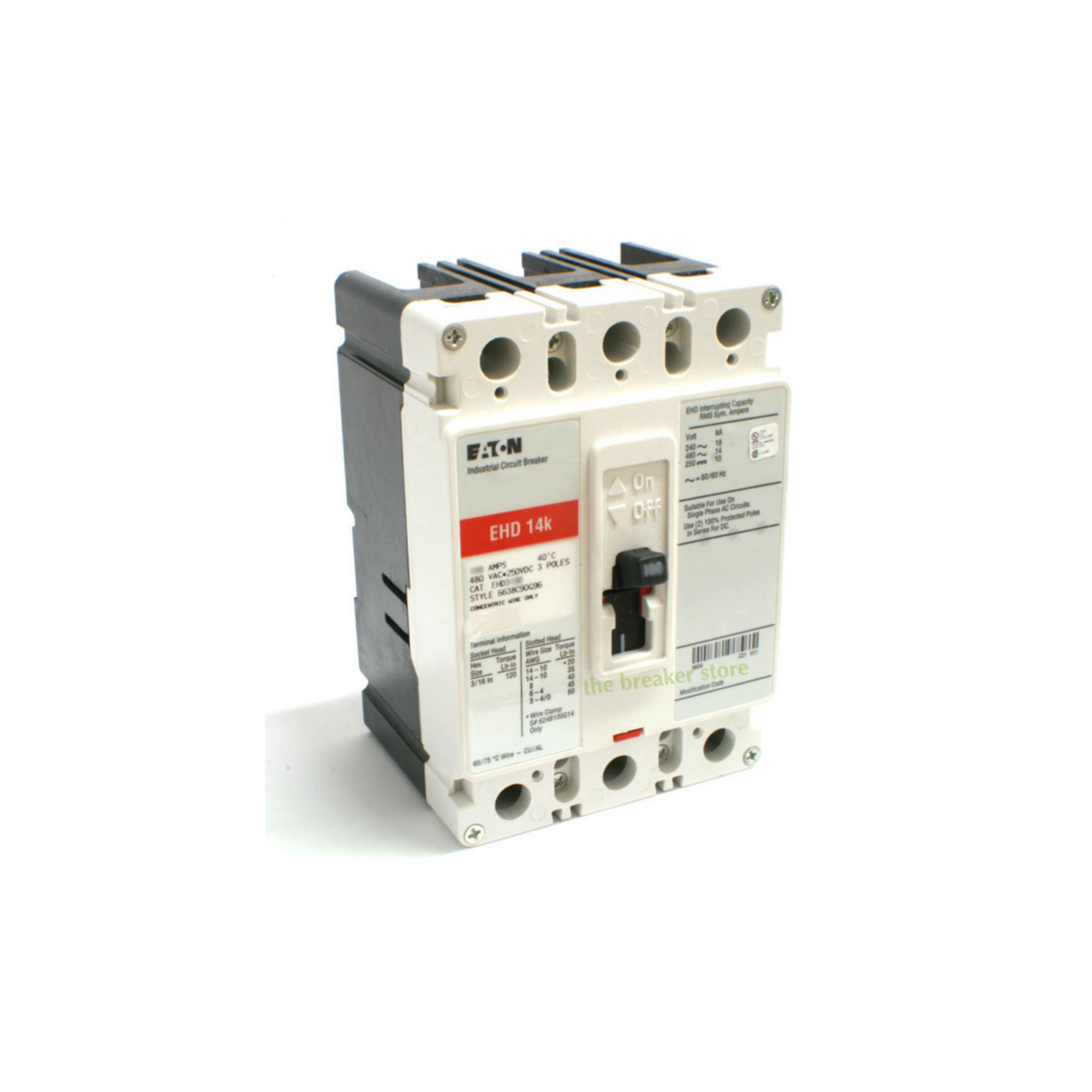 Breaker tipo EHD, Atornillable,15A, 3P, 25KAIC  208V, 14KAIC  480V .