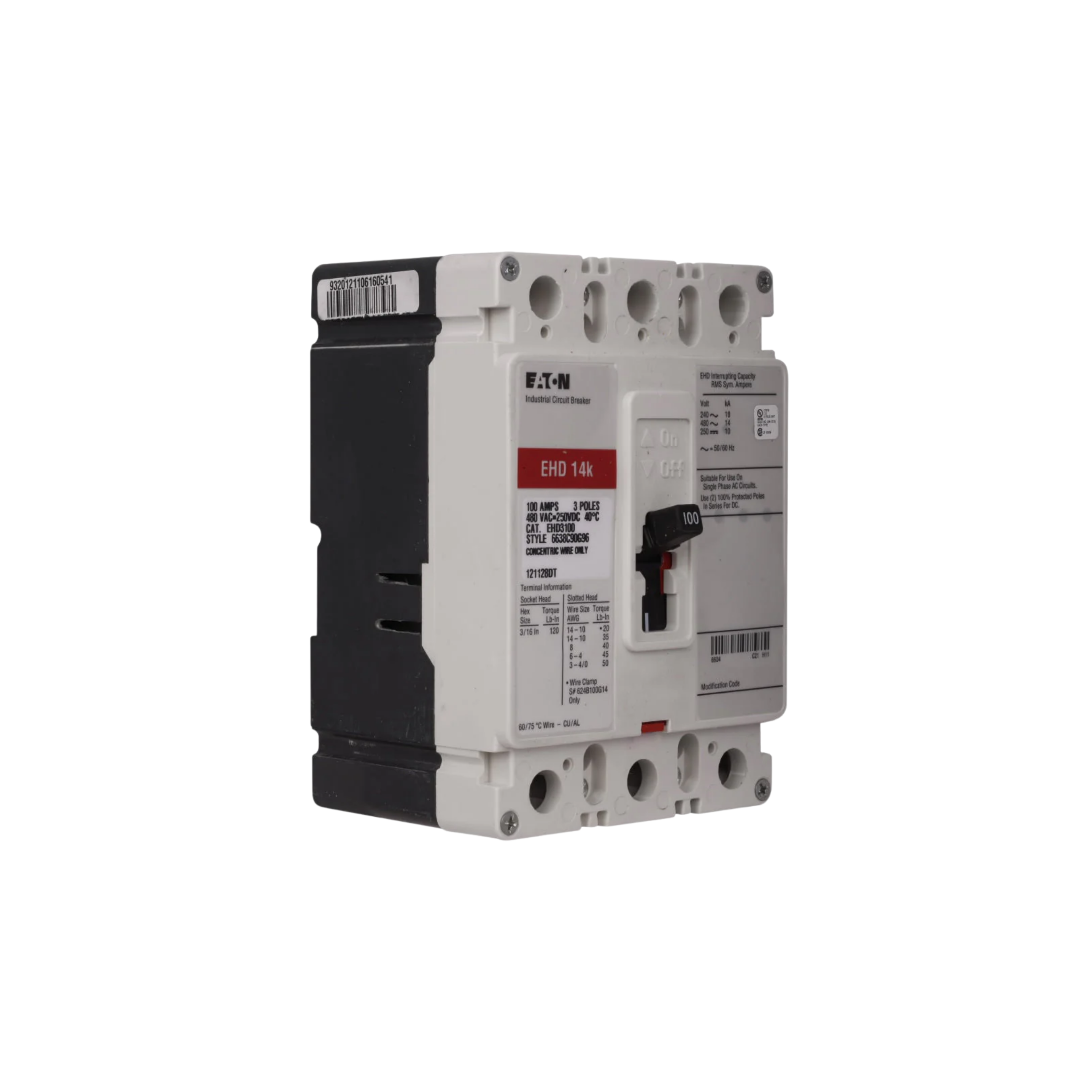 Breaker tipo EHD, Atornillable, 40A, 3P, 25KAIC  208V, 14KAIC  480V .