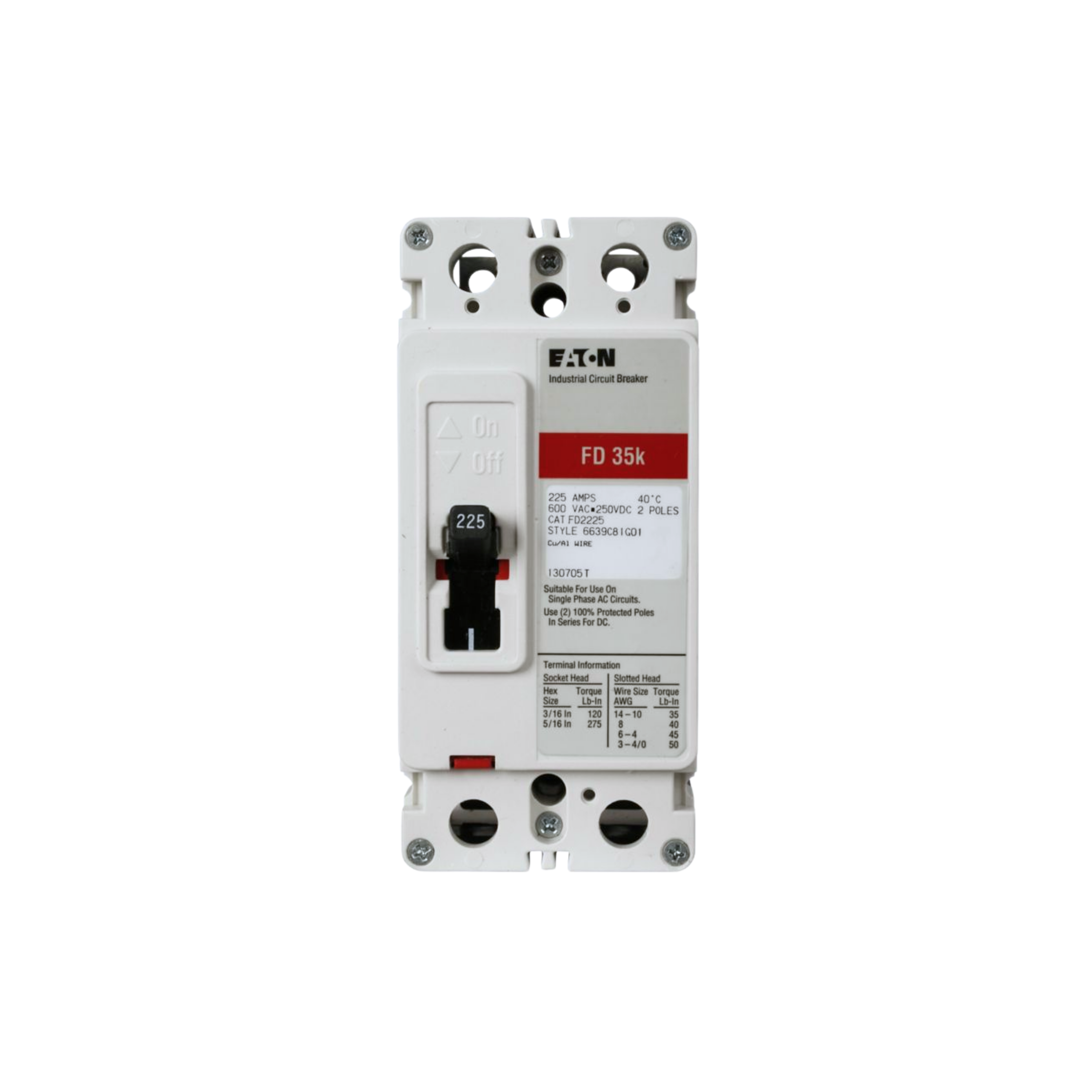 Breaker tipo FD, Atornillable,20A, 2P, 65KAIC  208V, 35KAIC  480V,  18KAIC  600V.