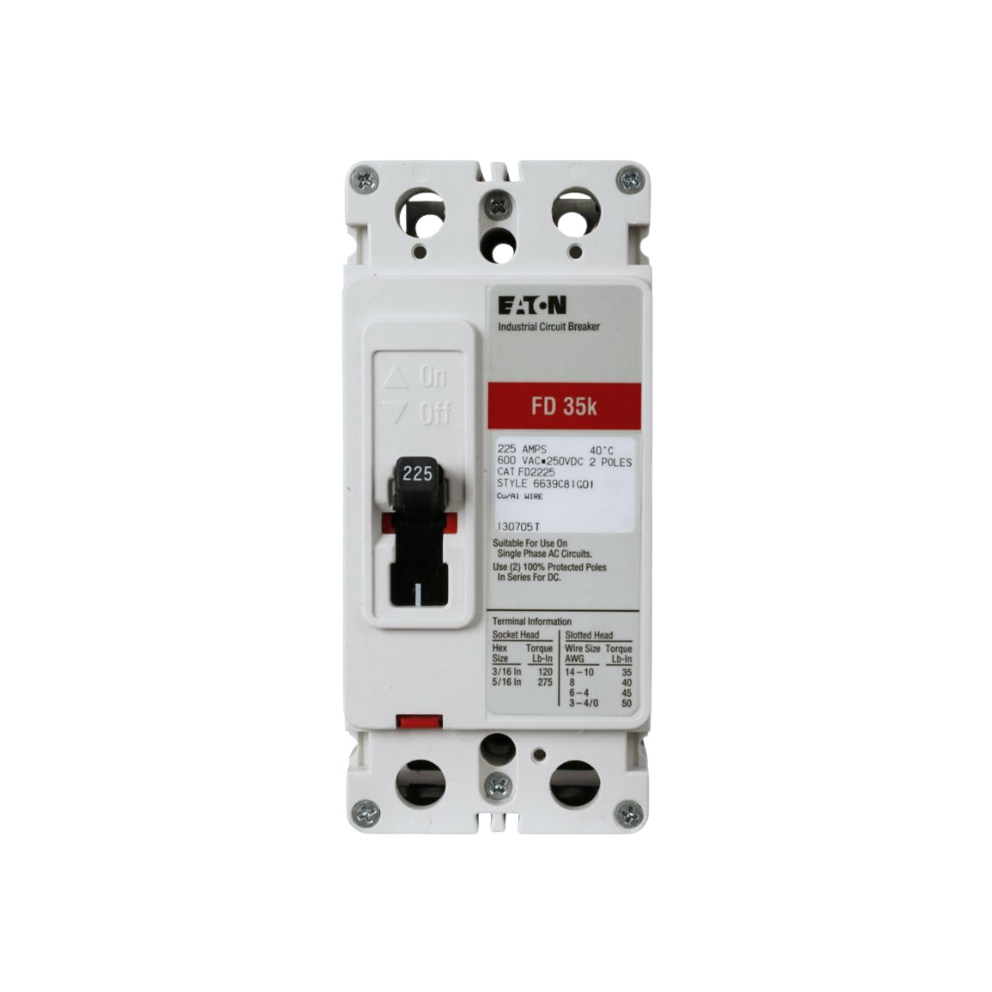 Breaker tipo FD, Atornillable, 80A, 2P, 65KAIC  208V, 35KAIC  480V, 18KAIC  600V .