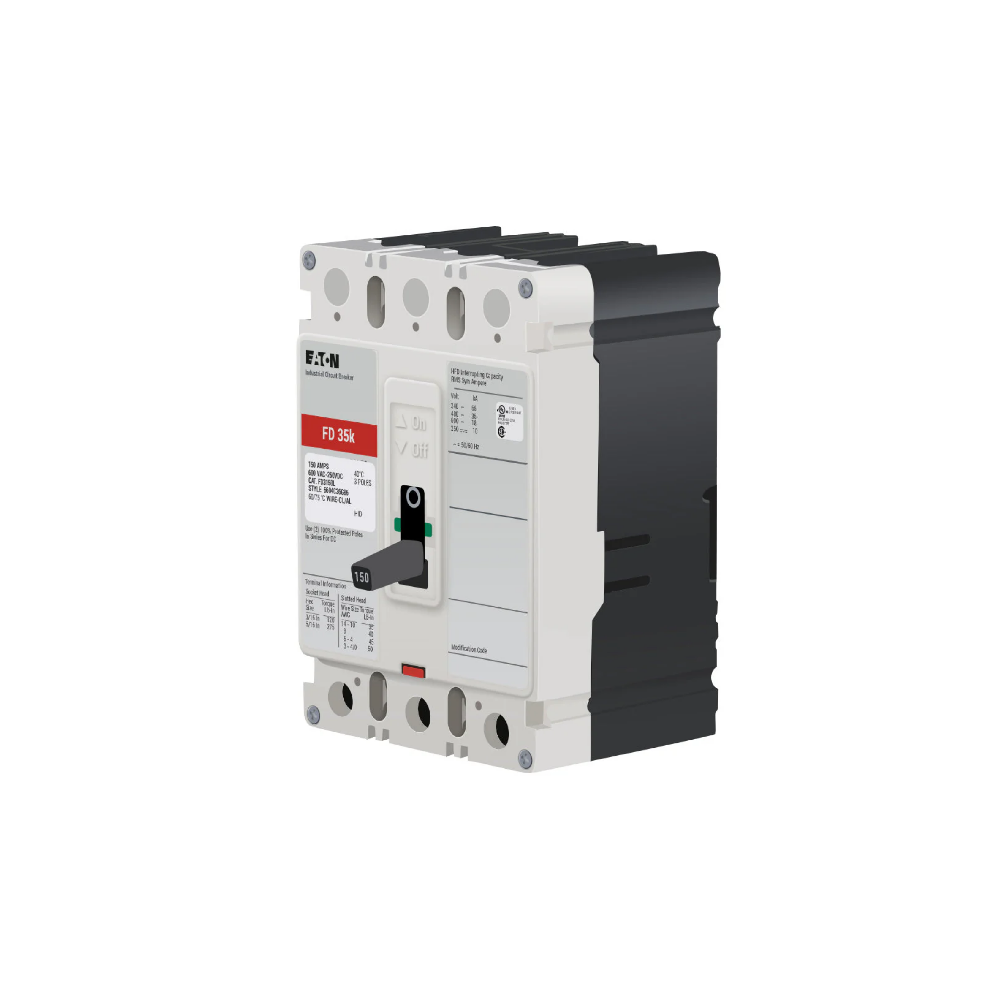 Breaker tipo FD, Atornillable,150A, 3P, 65KAIC  208V, 35KAIC  480V, 18KAIC  600V .