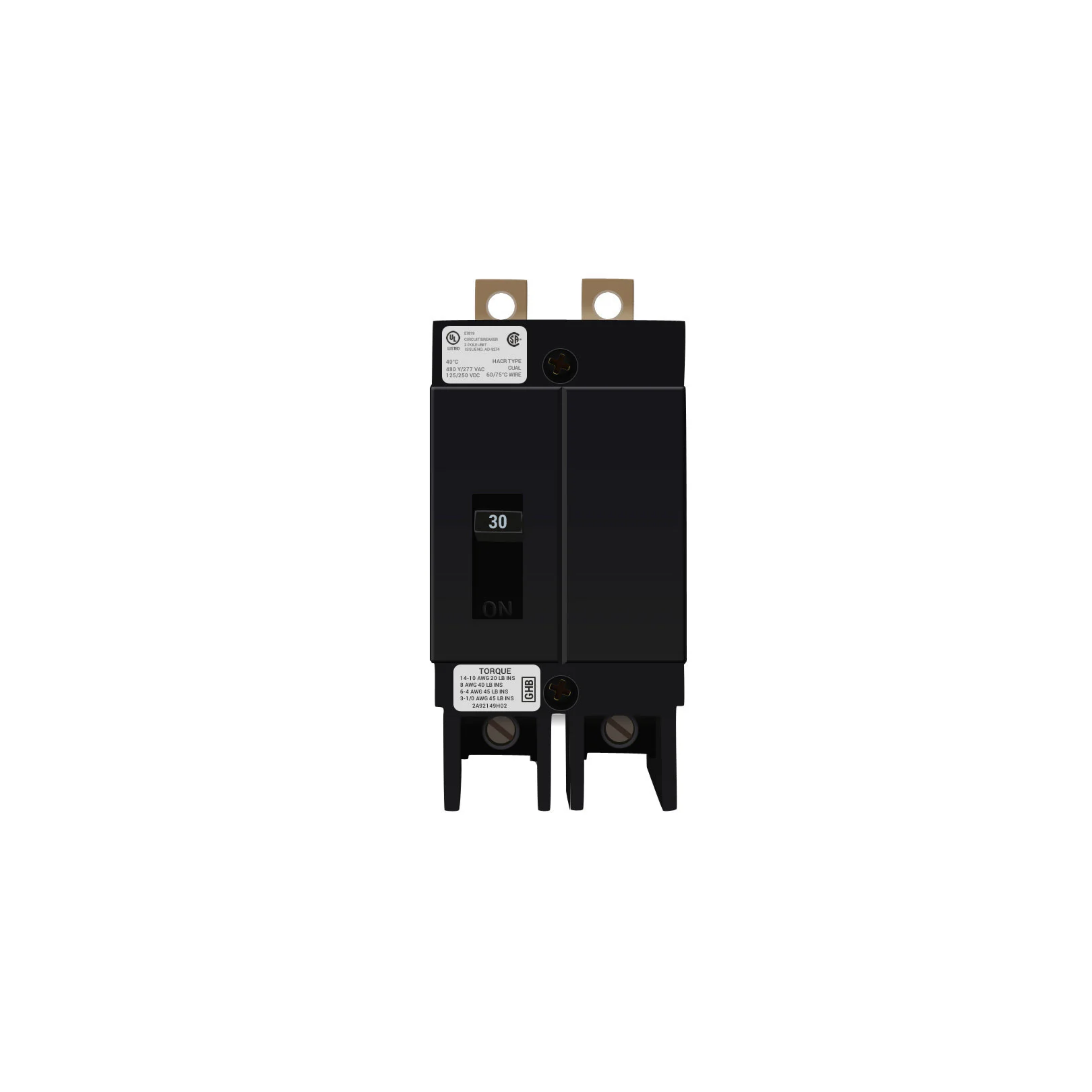 Breaker tipo GHB, Atornillable,30A, 2P, 65KAIC  208V, 14KAIC  480V .