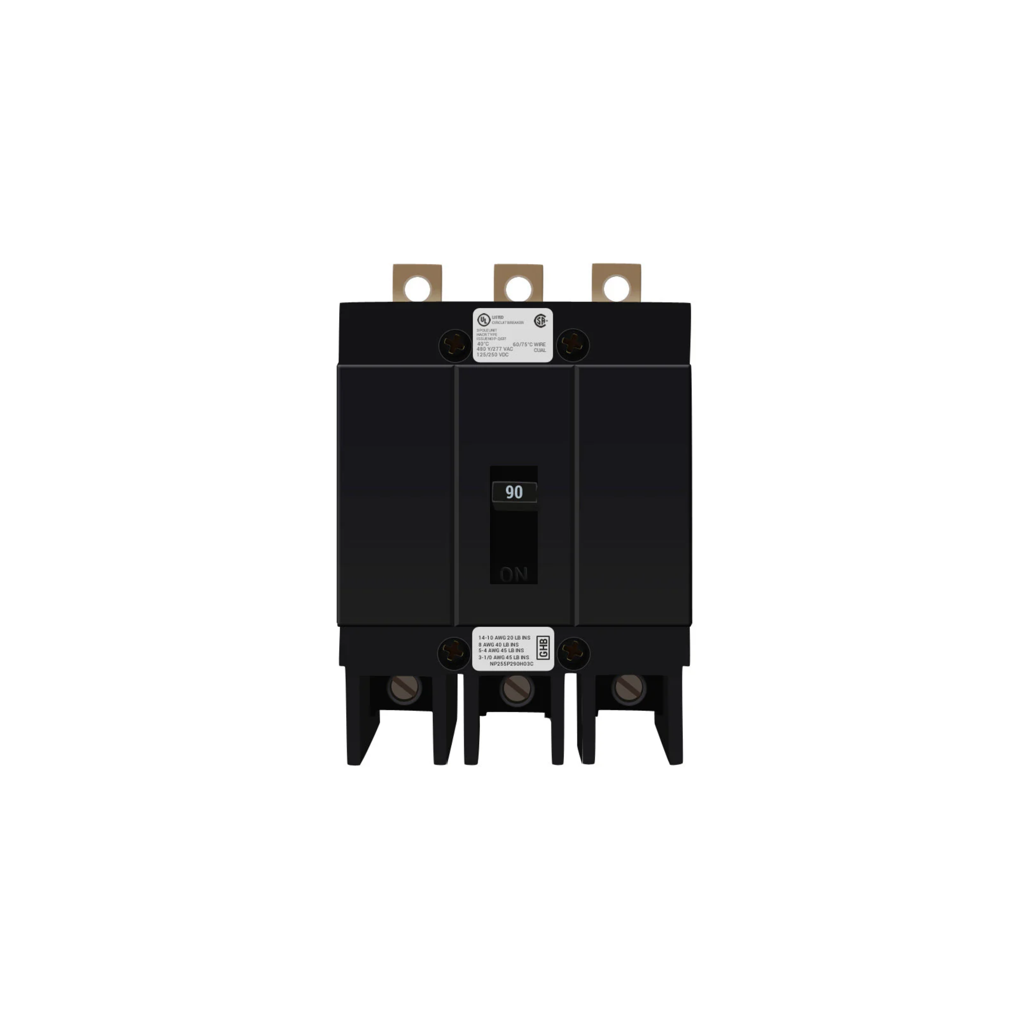 Breaker tipo GHB, Atornillable, 90A, 3P, 65KAIC  208V, 14KAIC  480V .