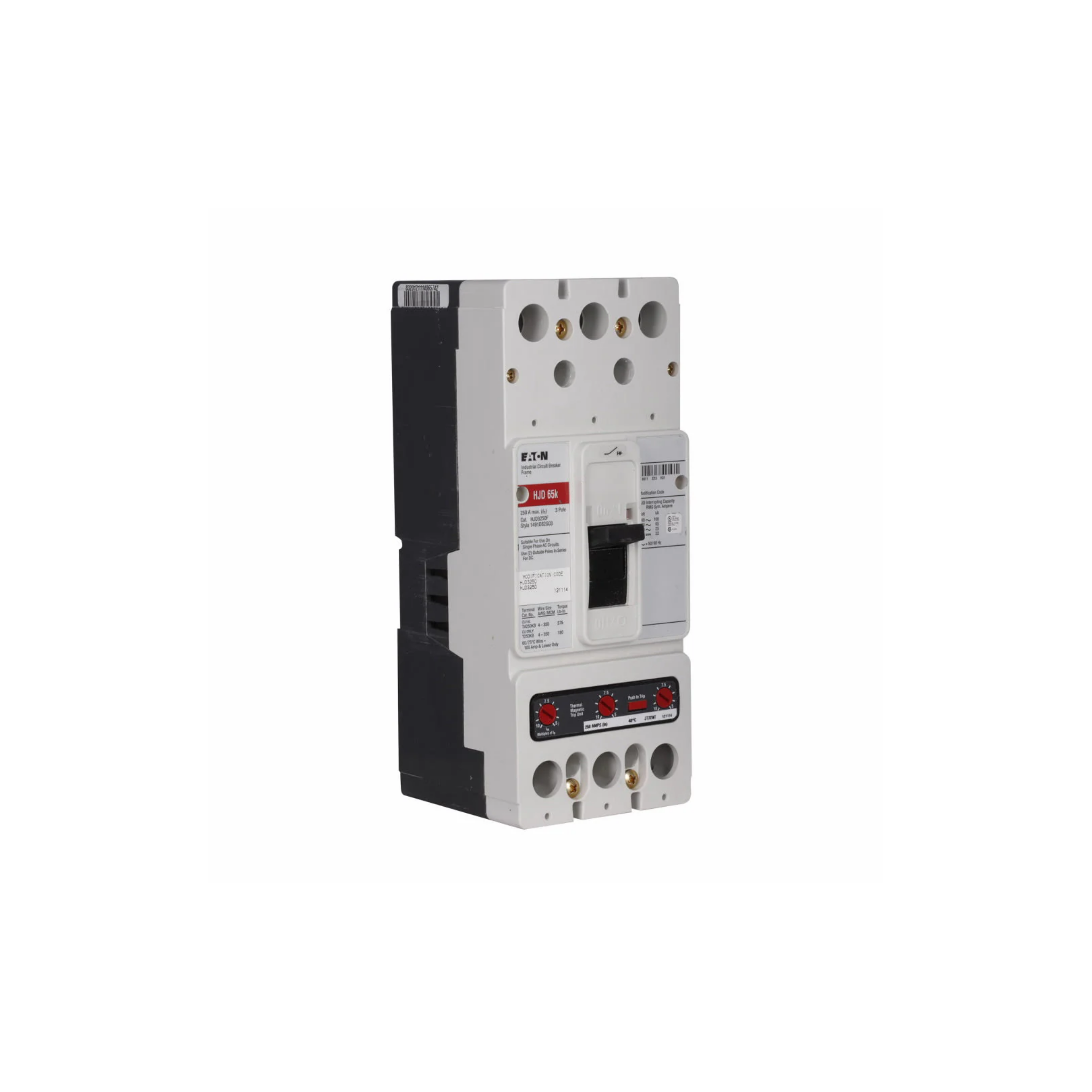 Breaker tipo HJD, Atornillable,250A, 3P, 100KAIC  208V, 65KAIC  480V, 25KAIC  600V .