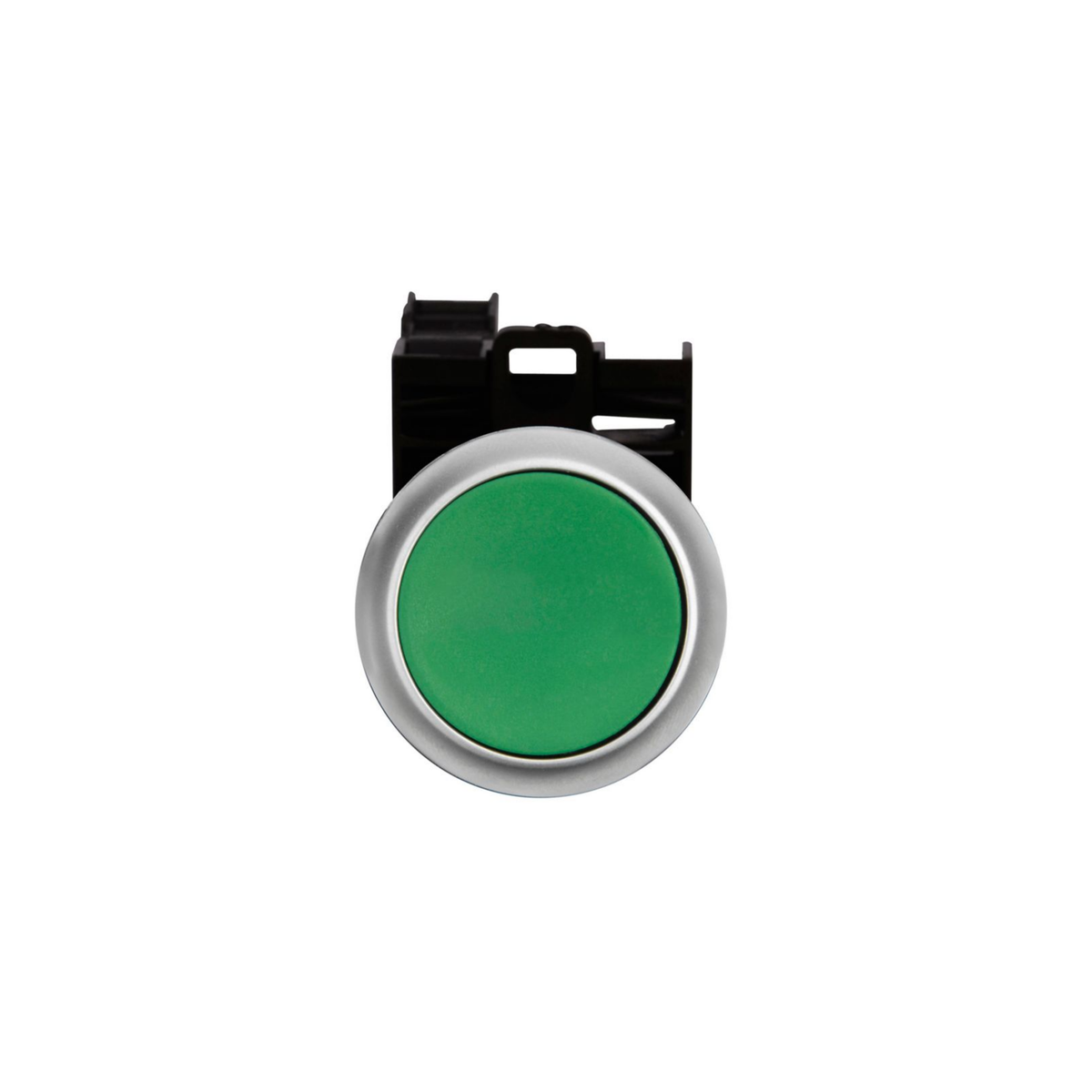 BOTÓN PULSADOR COMPLETO MOMENTANEO, CONTACTOS 1N.A 1N.C, COLOR VERDE, ARO PLATEADO