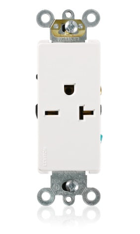 Tomacorriente Decora 20A 250V, NEMA 6-20R, 2P3H, grado comercial, blanco