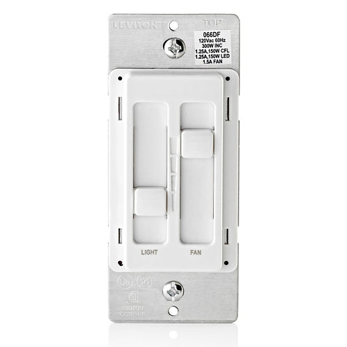 Apagador dimmer  y controlde ventilador SureSlide® para bombillas LED, halógenas e incandescentes, 150W 120VAC