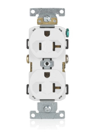 Tomacorriente dúplex, 20A 125V NEMA 5-20R 2P3H, grado comercial, blanco