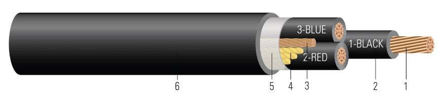 TCP 1/0-3 Cu 1kv XL 1X6GW PVC Bk 1/0-19 3/C CU XHHW/PVC PHASE ID 1X#6 GW TYPE TC-ER 1000V BLACK