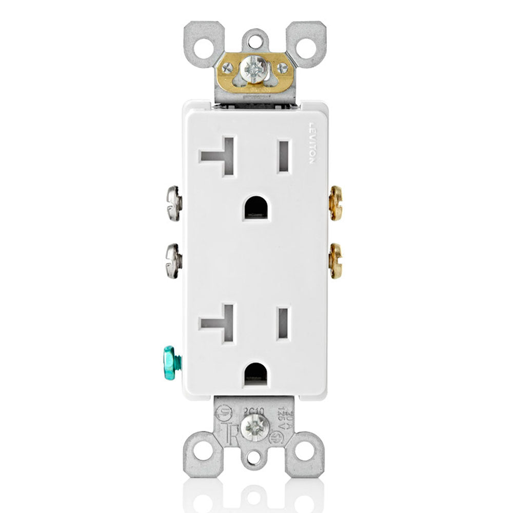Tomacorriente dúplex Decora, Tamper Resistant, 20A 125V, NEMA 5-20R, 2P3H, blanco