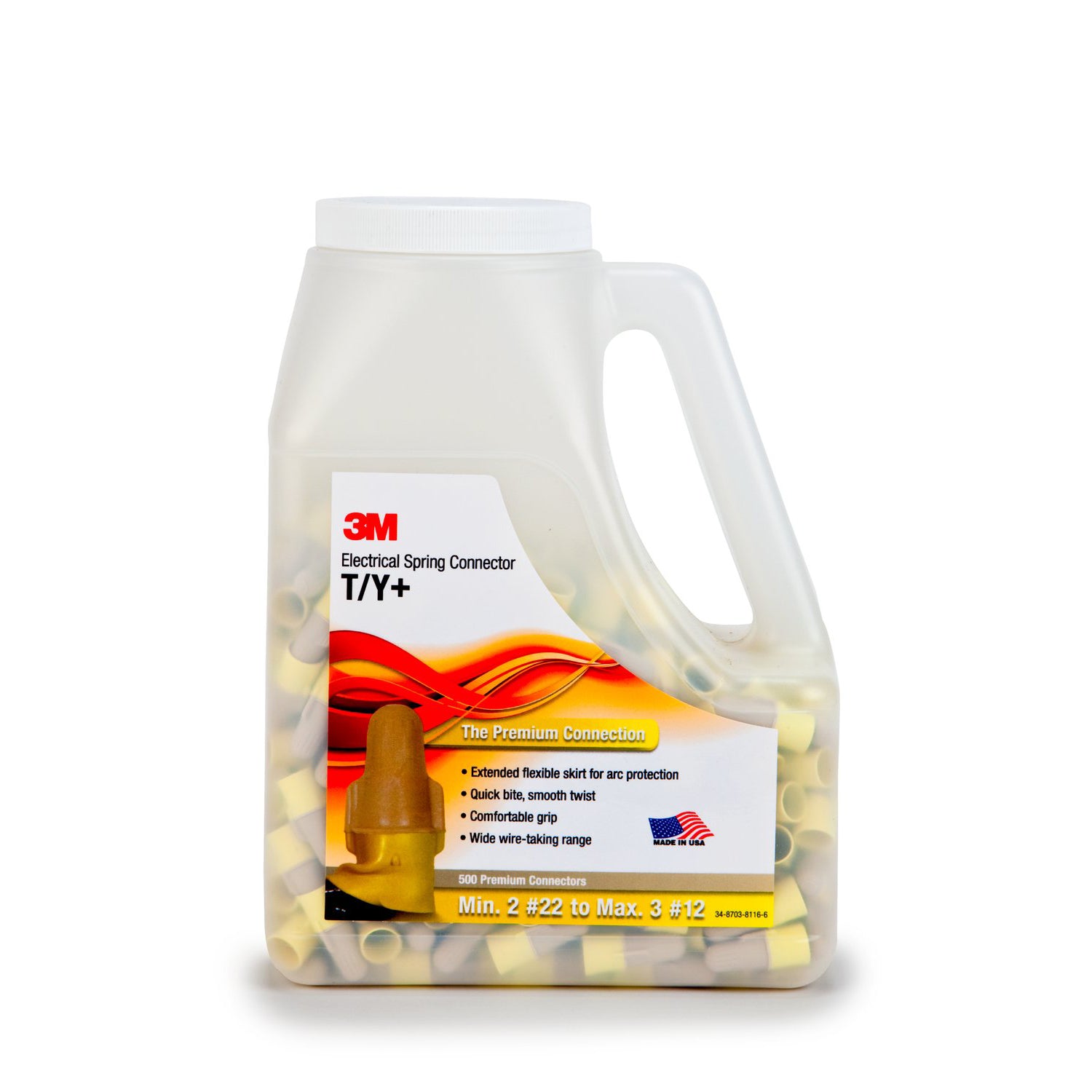 WIRE NUT PLUS 22-12 AWG T/Y (JAR 500 UN)