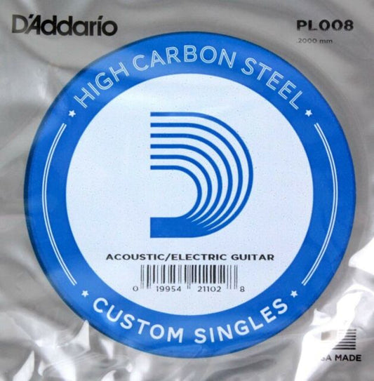 Cuerda Suelta PL008 para Guitarra Eléctrica o Acústica D'Addario